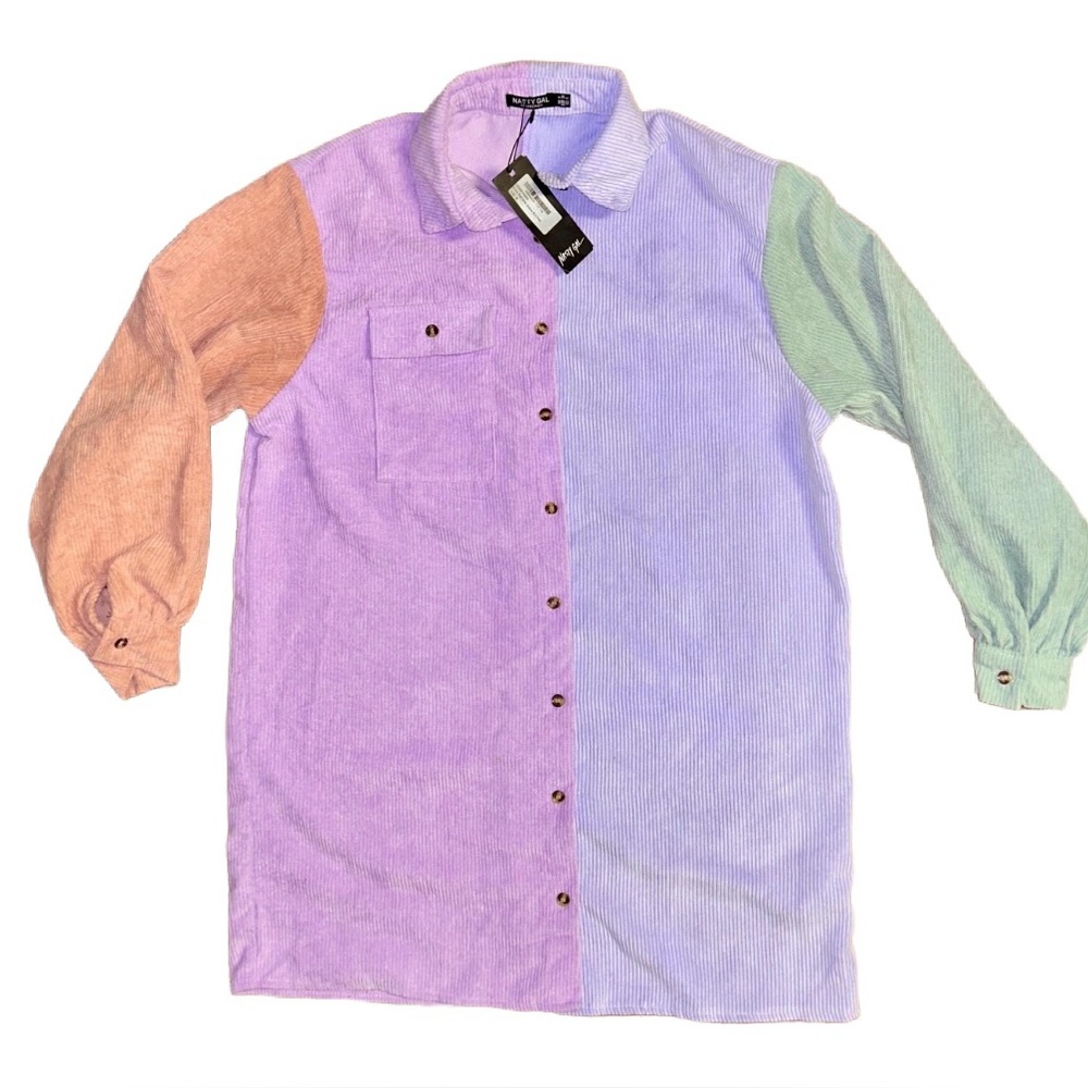 Nasty Gal ~ Size 4 ~ Corduroy Multi- Color Block ~ Oversize Shirt Dress ~ New